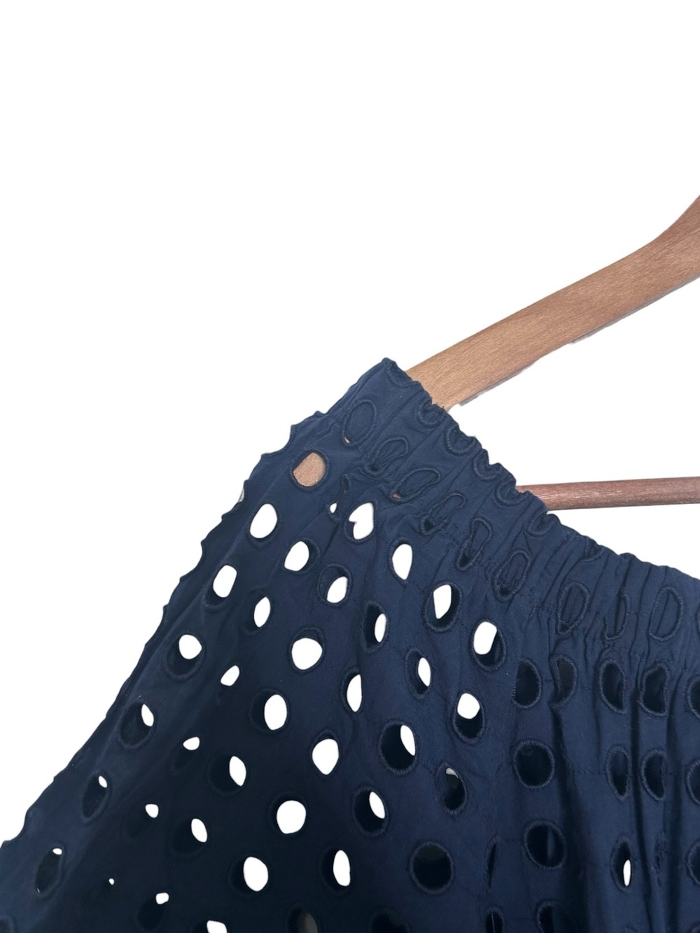LOFT Beach Navy Blue Eyelet Off The Shoulder Cotton Cover Up Beach Dress Size XL - Picture 9 of 10